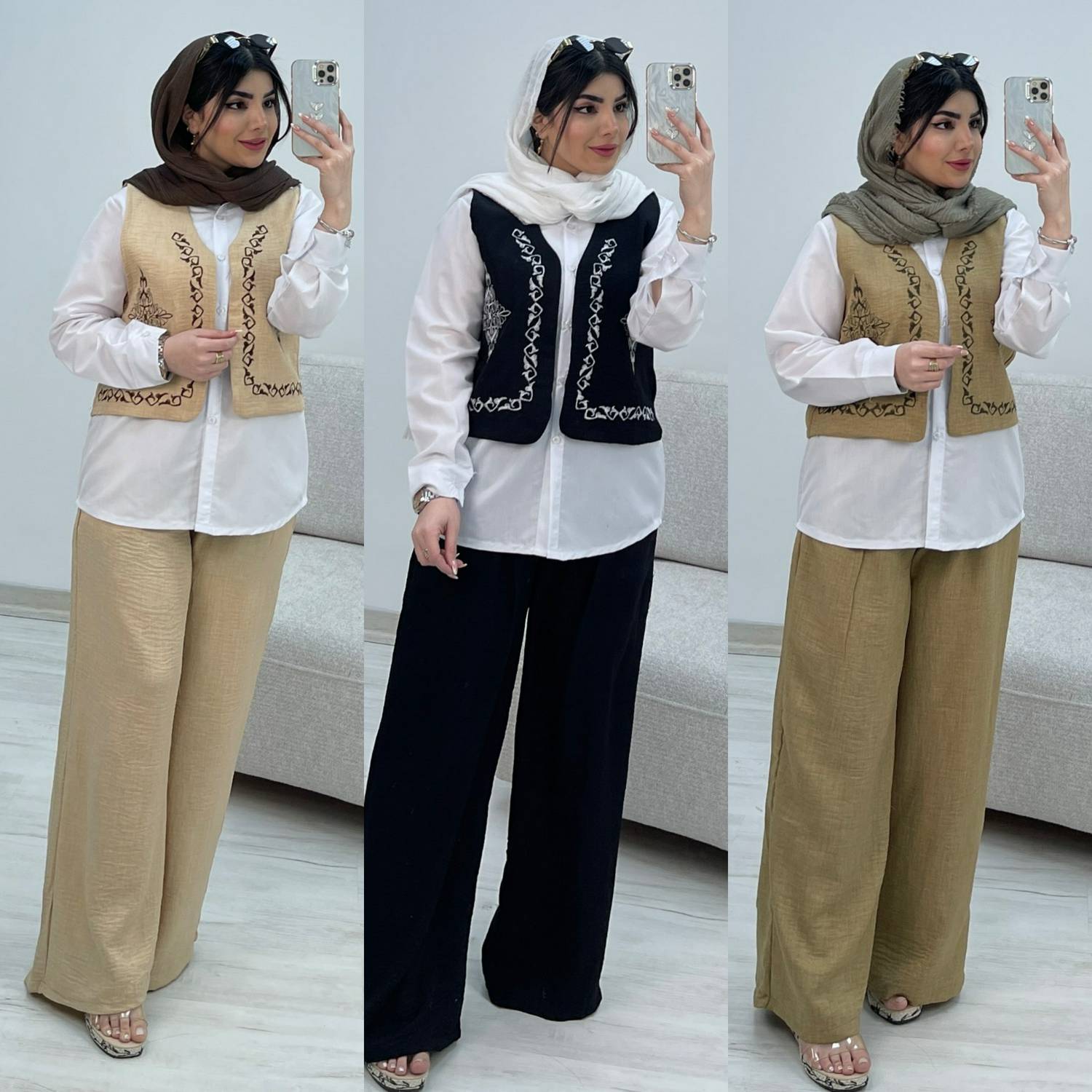 ست سه تیکه شومیز وست و شلوار نازگل