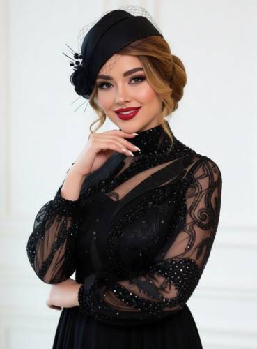 ماکسی مجلسی  خرجکار گل برجسته و دامن حریر مهلا