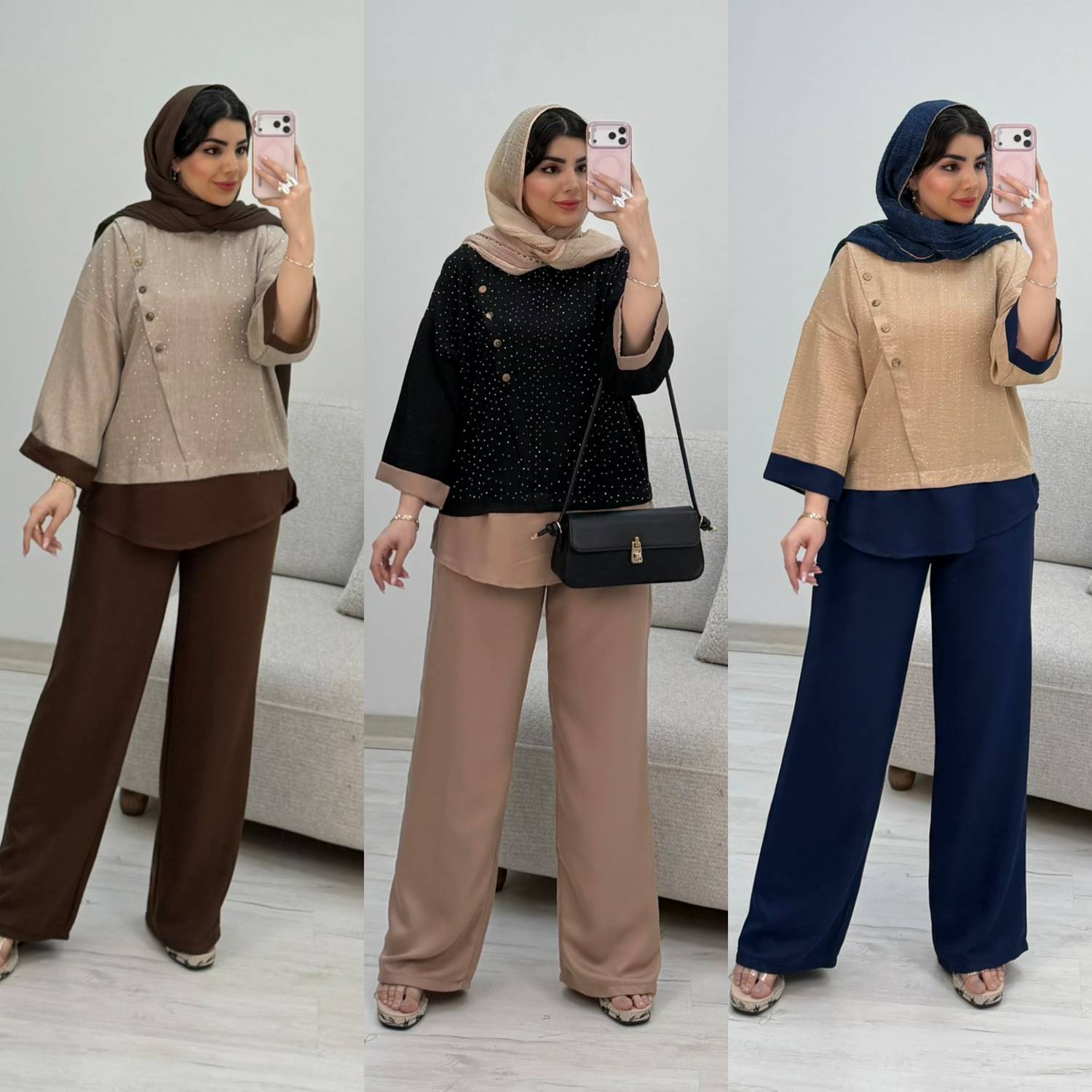 ست شومیز شلوار نگین کوبی شده گلسا