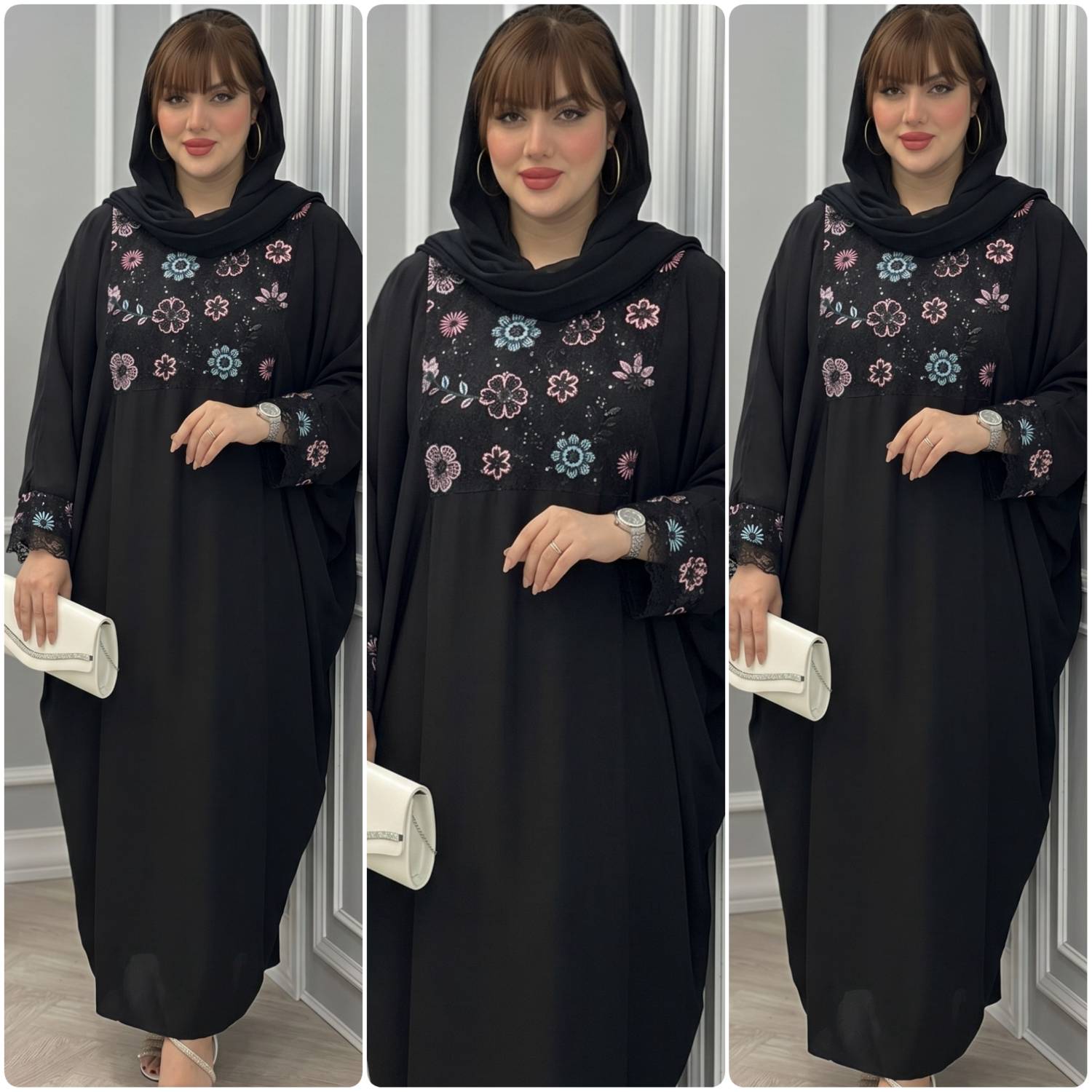 عبایی الیزه با کیفیت خرجکار سوزن دوزی شکوفه