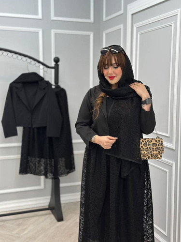 ست سه تیکه شیک کت دامن و شال کرپمازراتی و گیپور روژین