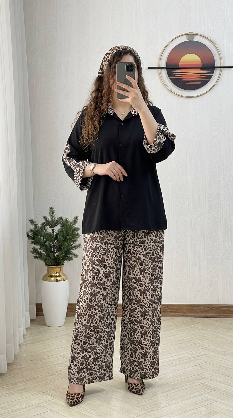 ست  شومیز  شلوار خنک و زیبا  بوگاتی  پلنگی