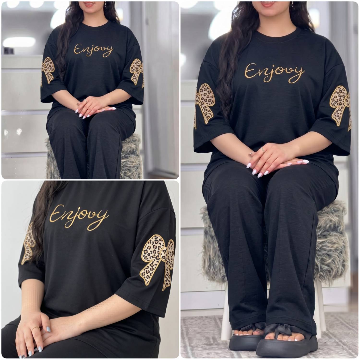 ست تیشرت شلوار پنبه گلکسی مدل فرنیا