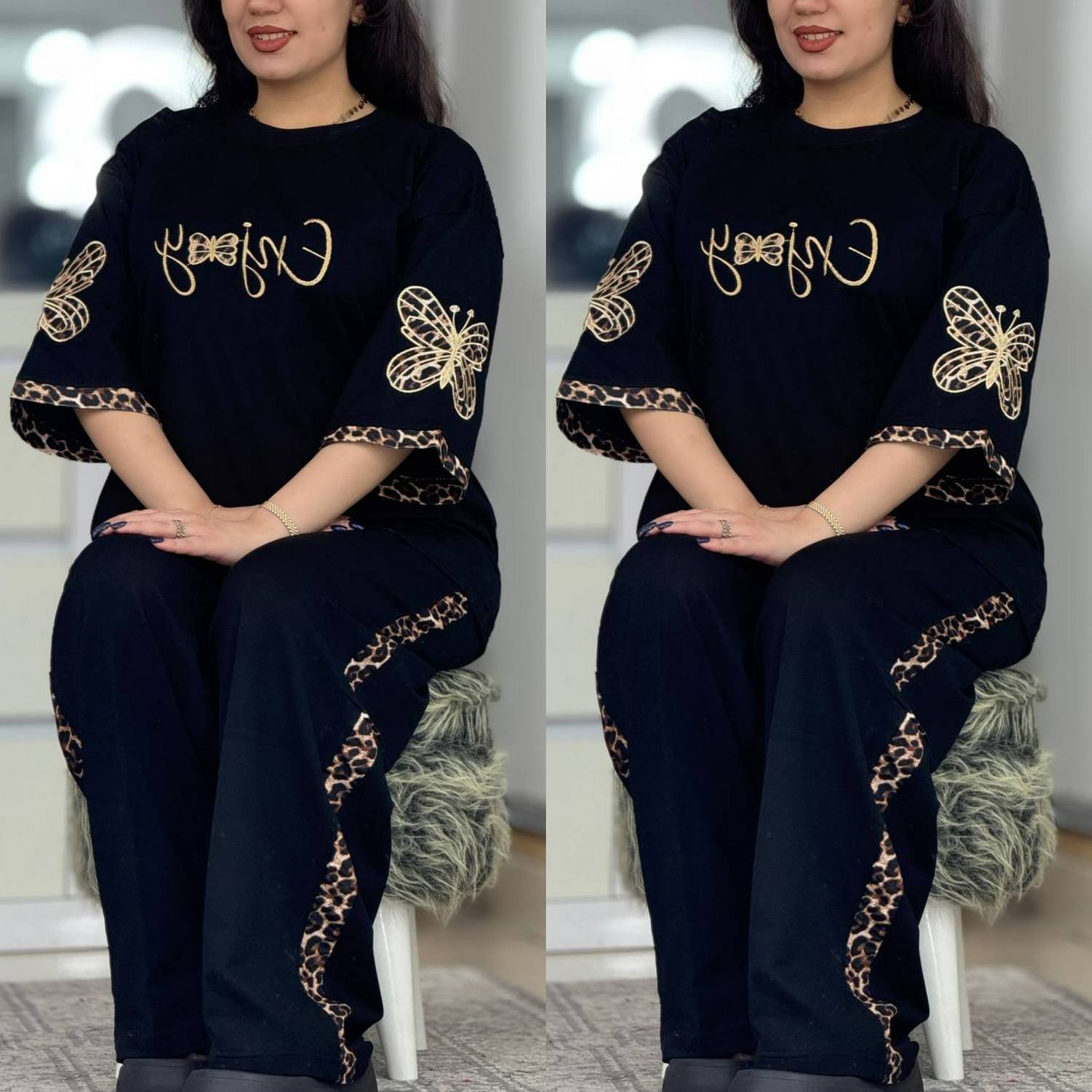 ست تیشرت شلوار نخ پنبه درجه یک آستین پروانه قواره داررر