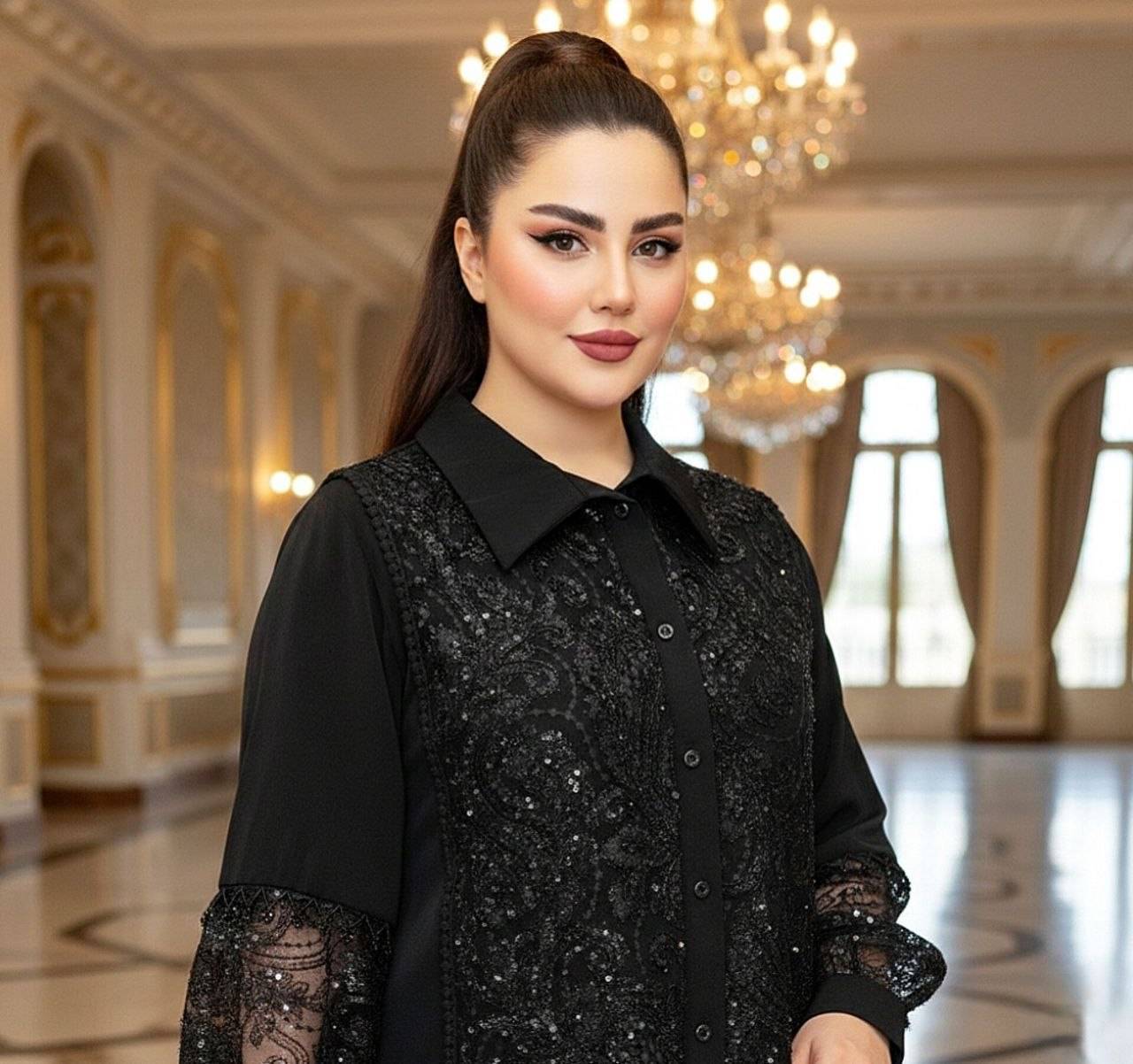 شومیز الیزه با پارچه گیپور پولکدوزی نرگس تا سایز60