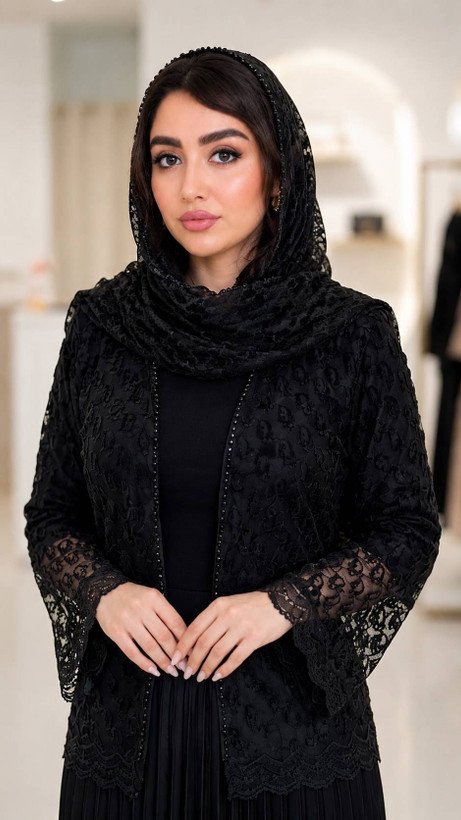 ست کت و دامن مجلسی پلیسه سیلک و تور مخمل کوبی کریستال دوزی شده ساناز