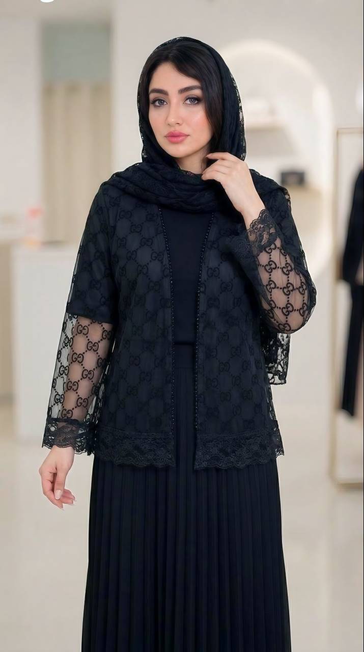 ست کت و دامن مجلسی پلیسه سیلک و تور مخمل کوبی کریستال دوزی شده ساناز
