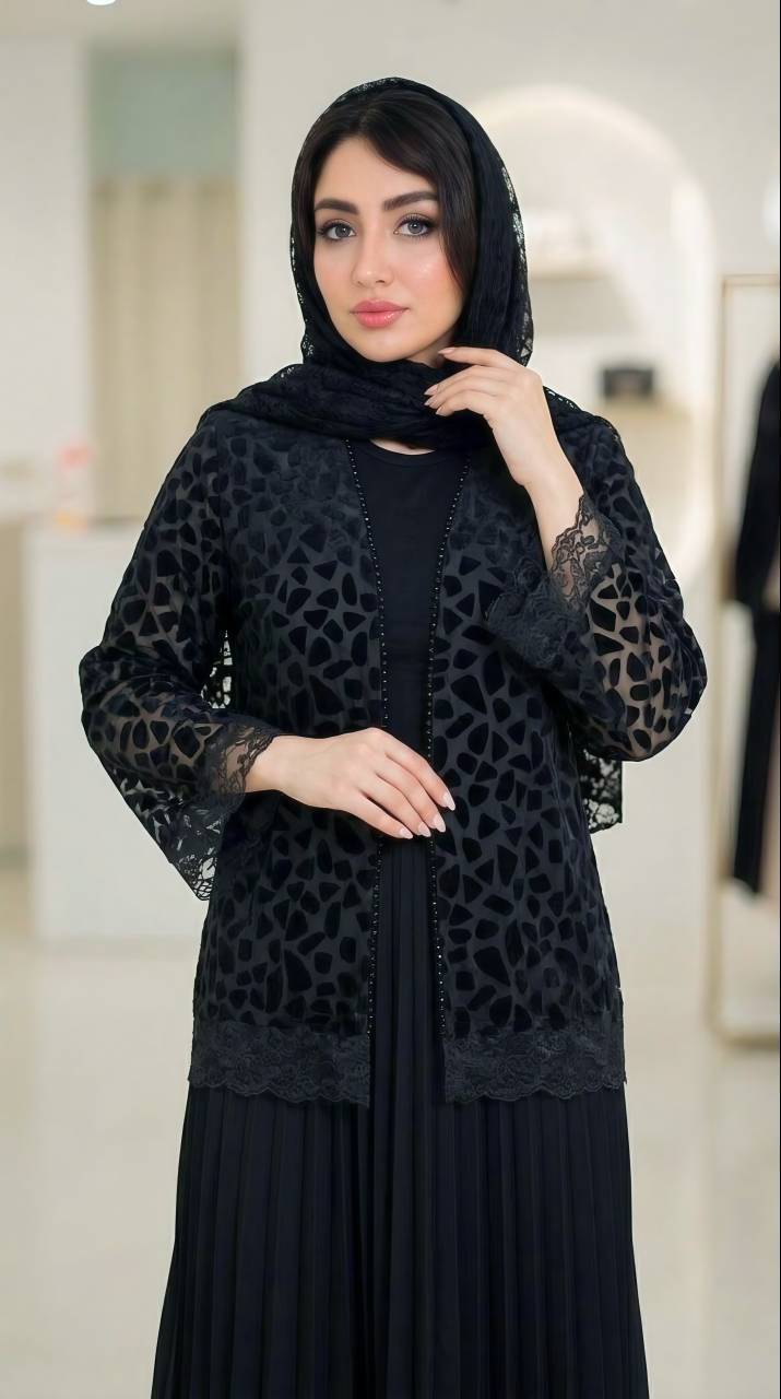 ست کت و دامن مجلسی پلیسه سیلک  و  تور مخمل  کوبی کریستال دوزی شده ساناز