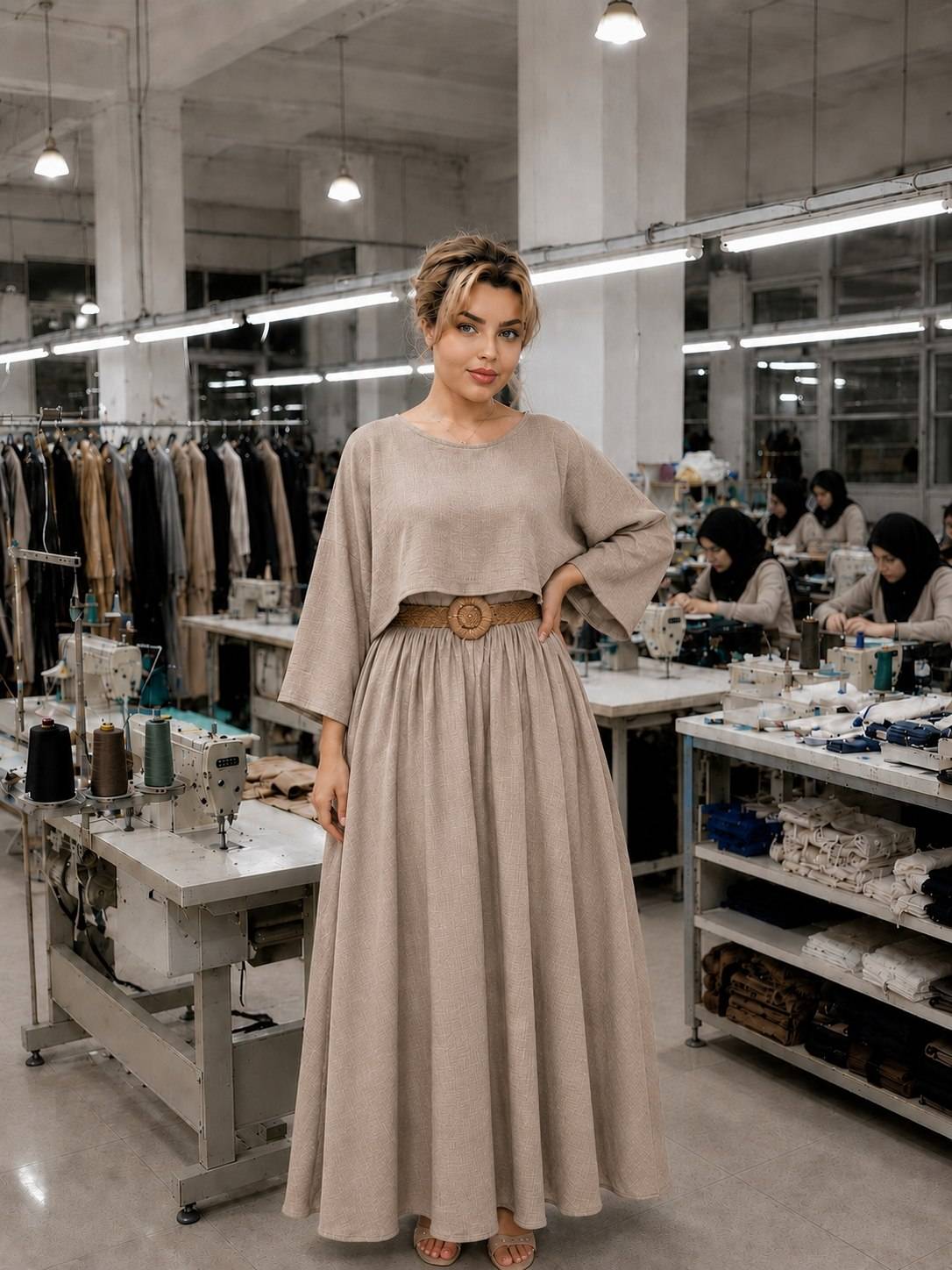 ست زنانه رویه و سارافون شانتون صوفیا اعلا باکمربند ماه گل