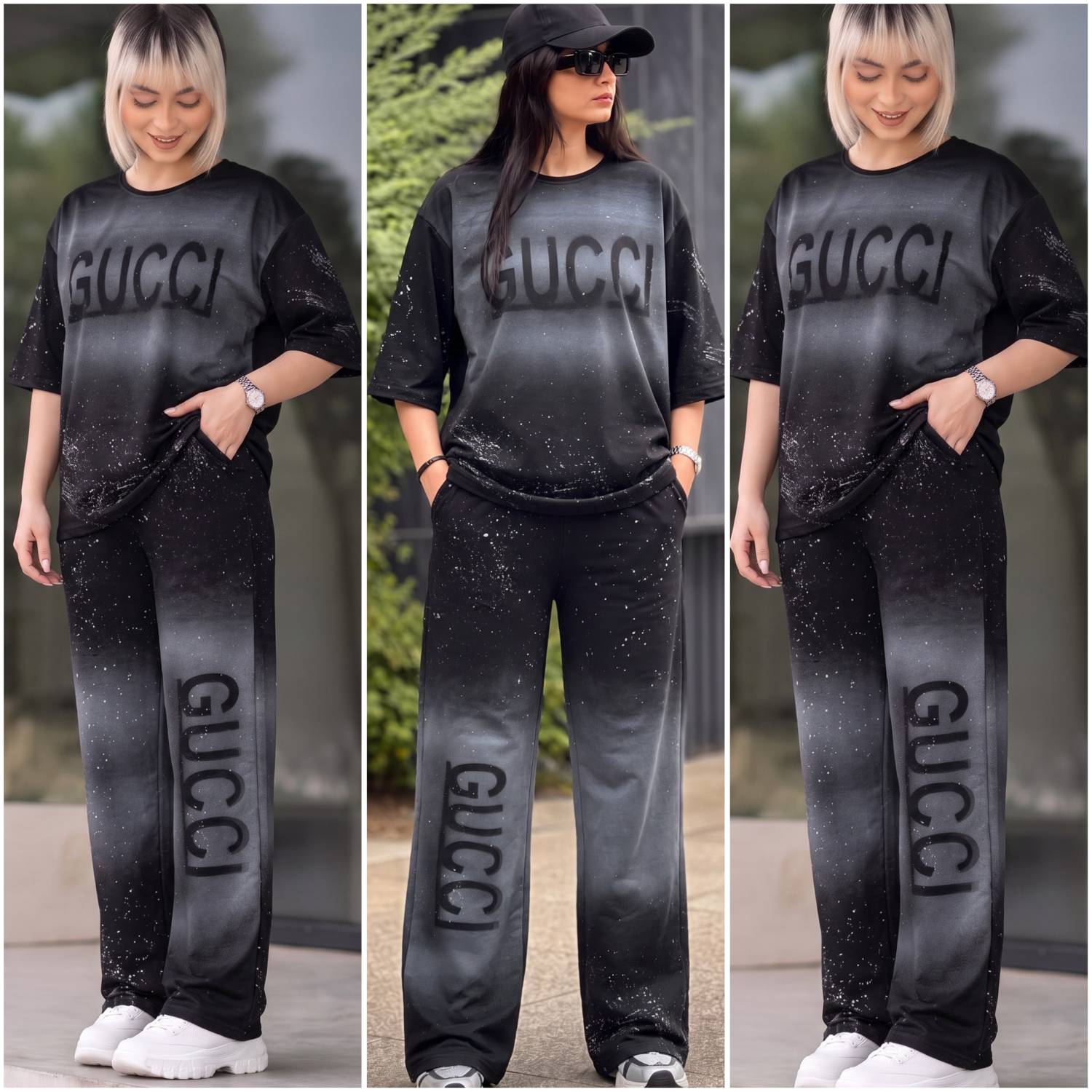 ست تیشرت شلوار پنبه گلکسی مدل شالیا