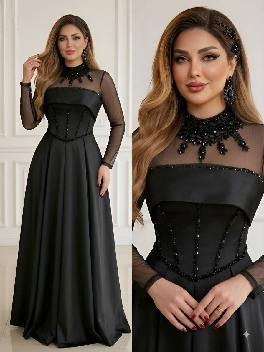 ماکسی زیبا و خاص ساتن آمریکایی سنگ دوزی و تور الیزابت