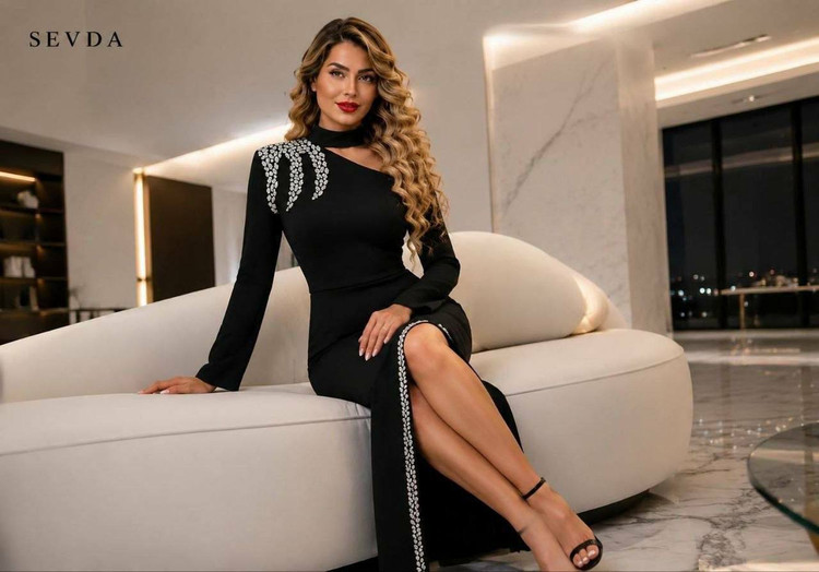 مجلسی میدی غواصی گرم بالا و خرجکار نگین کریستال دوزی مانیسا