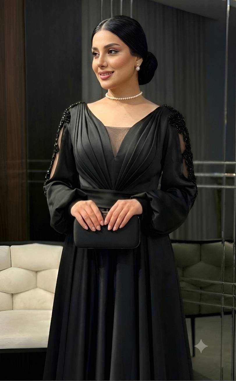 ماکسی مجلسی زنانه ساتن آمریکایی و خرجکار گل برجسته نوشین