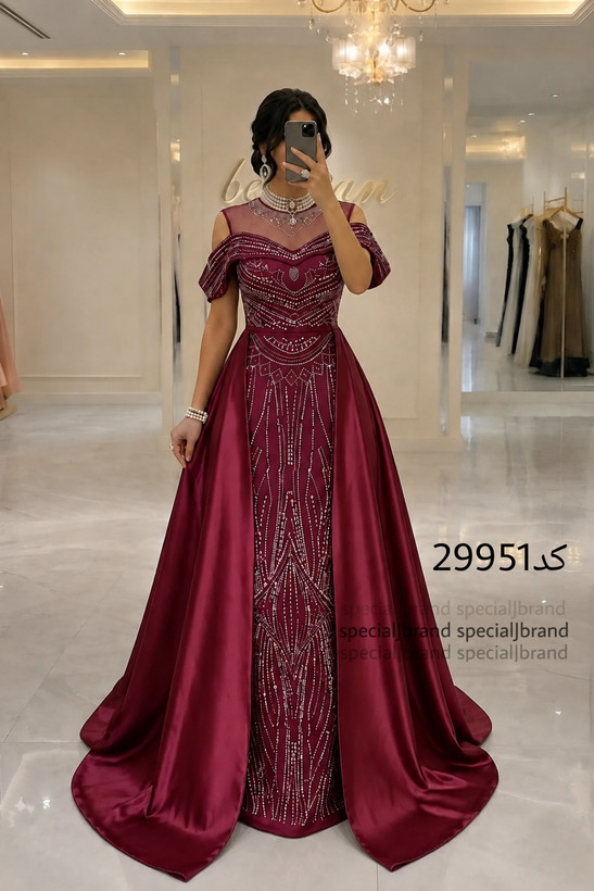 ماکسی مجلسی زنانه ساتن و غواصی گرم بالا مرجان