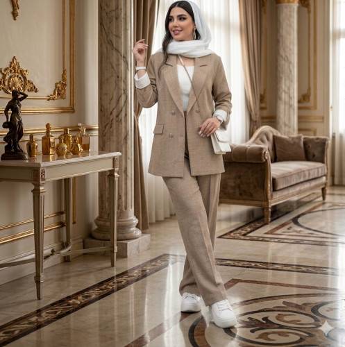 ست کت شلوار زنانه لنین شانتون ژاکارد درجه یک چهار فصل مدل چوک