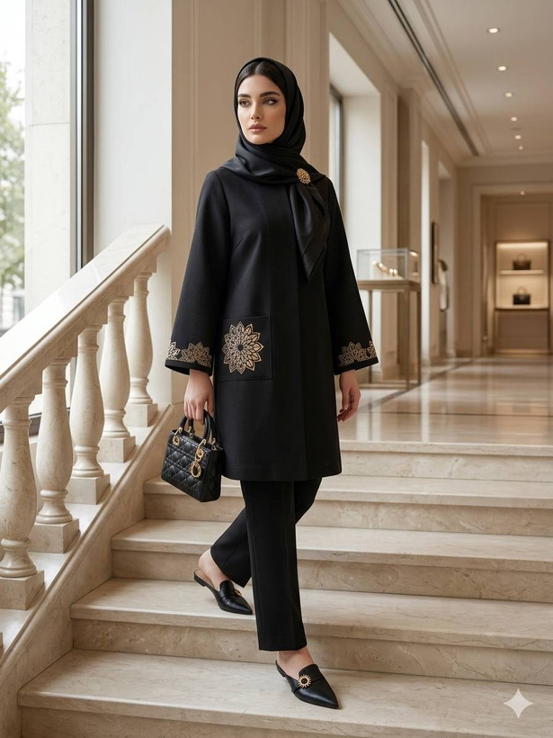 مانتو زنانه گلدوزی شیک و خاص شانتون اسلپ درجه یک خورشید