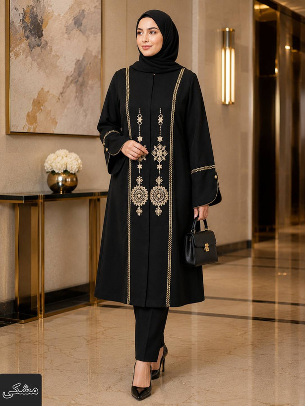 مانتو زنانه بلند شانتون اسلپ گلدوزی درجه یک آوا