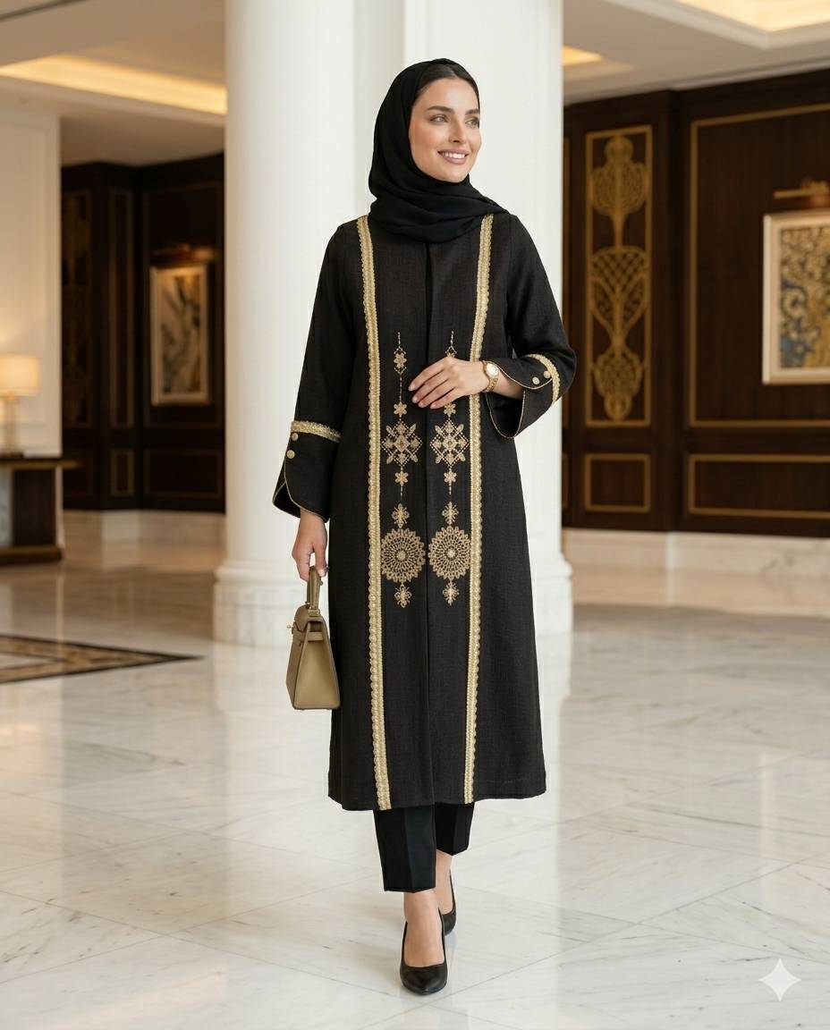 مانتو زنانه بلند شانتون اسلپ گلدوزی درجه یک آوا