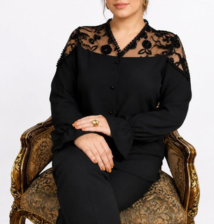 شومیز زنانه مجلسی الیزه و گیپور پولکی مدل الینا سایز بندی ۳۶تا۶۲