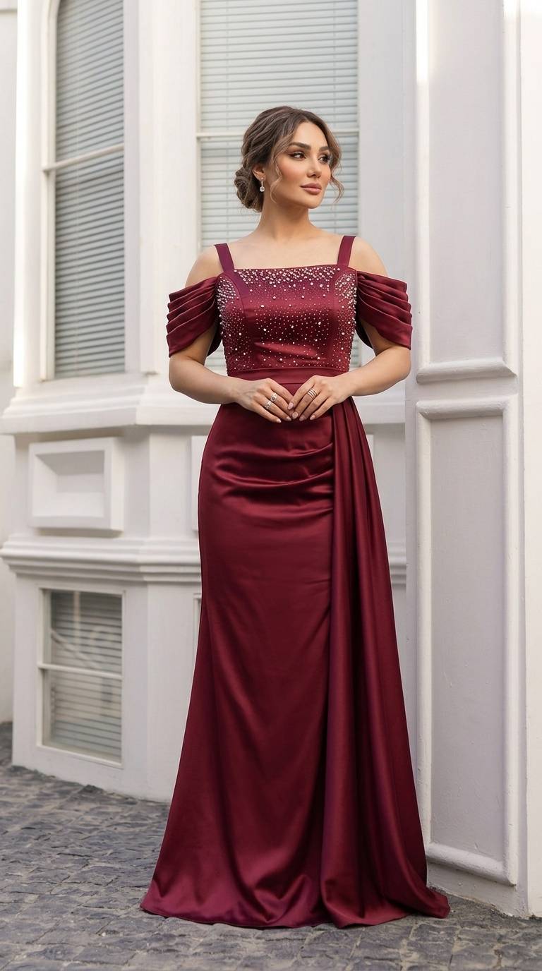 ماکسی مجلسی زنانه جنس ساتن ال ایکس مدل صدف
