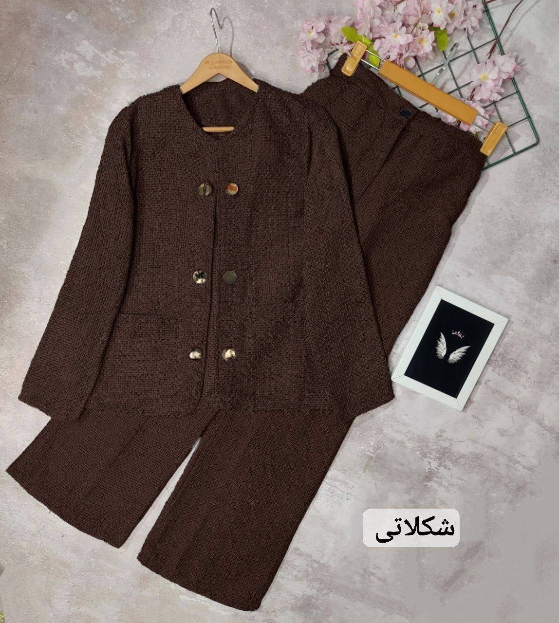 ست زنانه کت شلوار مخمل بیسکویتی شایلین پروا
