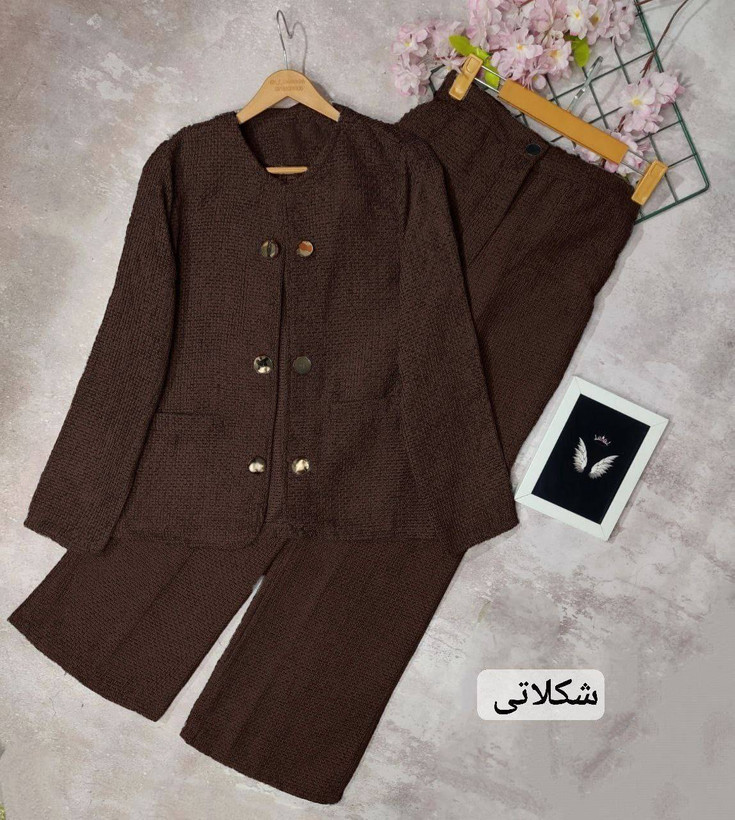 ست زنانه کت شلوار مخمل بیسکویتی شایلین پروا
