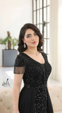 ماکسی مجلسی زنانه تابان جنس پولک مخمل و تور دیراین شده با سنگ کریستال بدون ریزش دوخت مزونی سایز 38تا54