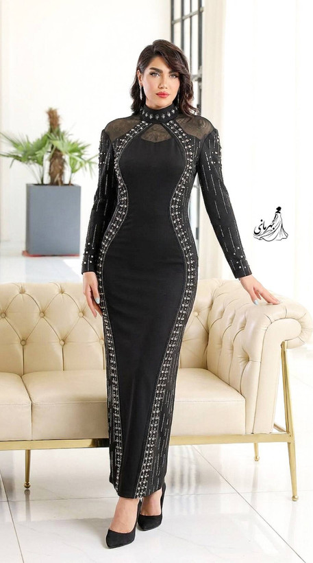 ماکسی مجلسی زنانه ثنا مازراتی درجه یک دیزاین شده با نگین و سنگ بدون ریزش