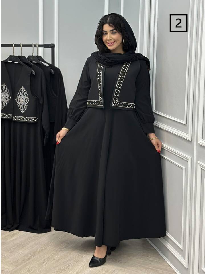 ست دوتیکه زنانه پیراهن و ژیله الیزه و پیراهن مازراتی گلدوزی و نگین کاری ماریا