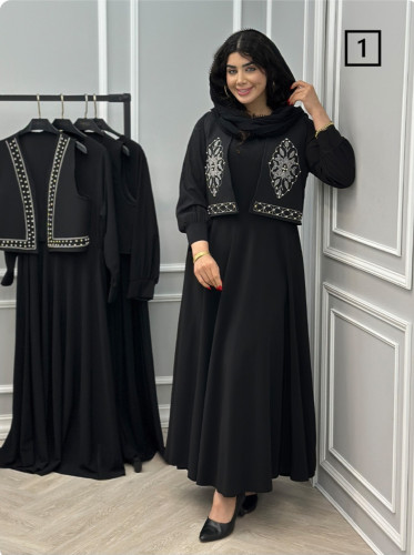 ست دوتیکه  زنانه پیراهن و ژیله الیزه و  پیراهن مازراتی گلدوزی و نگین کاری ماریا