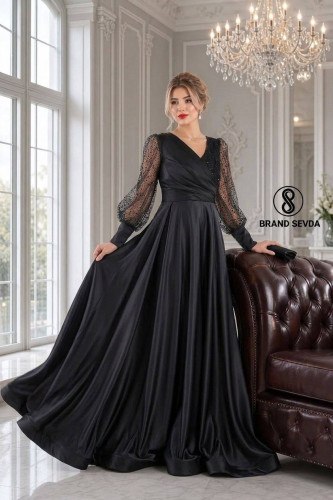 ماکسی مجلسی زنانه ساتن آمریکایی و پولک جسیمیکو مدل پگاه