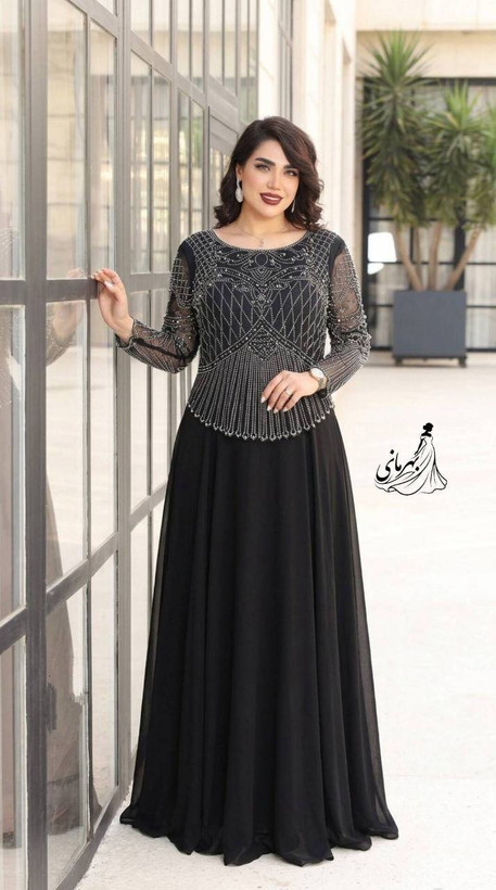 ماکسی مجلسی زنانه زیبا سایزبزرگ لعیا حریر درجه یک دیزاین شده با نگین و مروارید سایز 46تا60