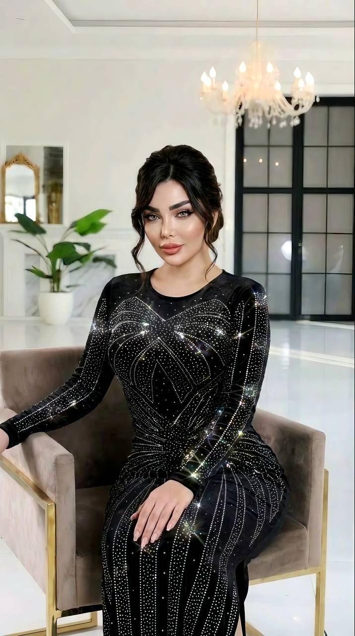 ماکسی مجلسی فوق العاده شیک و لاکچری مخمل آینه ای کره ای درجه یک نگینکاری الماس