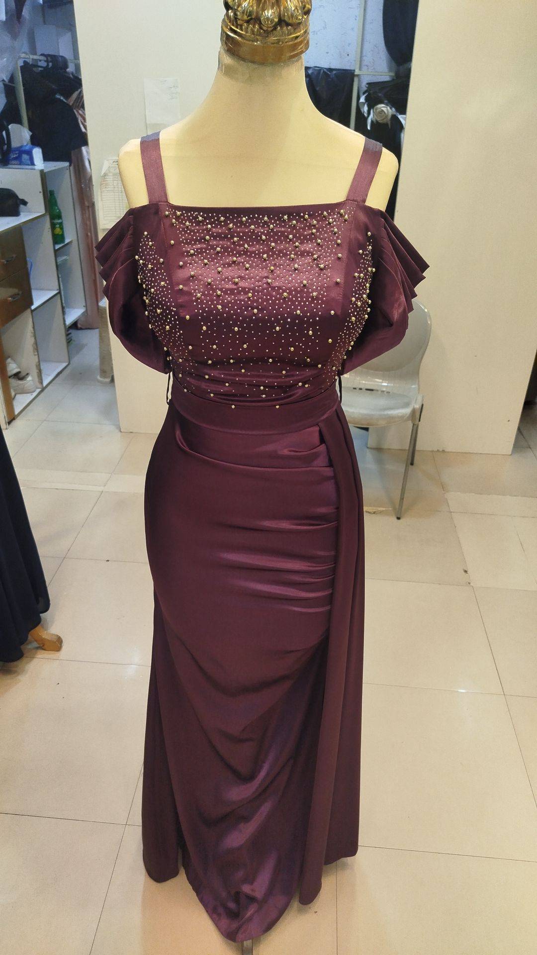 ماکسی مجلسی زنانه جنس ساتن ال ایکس مدل صدف