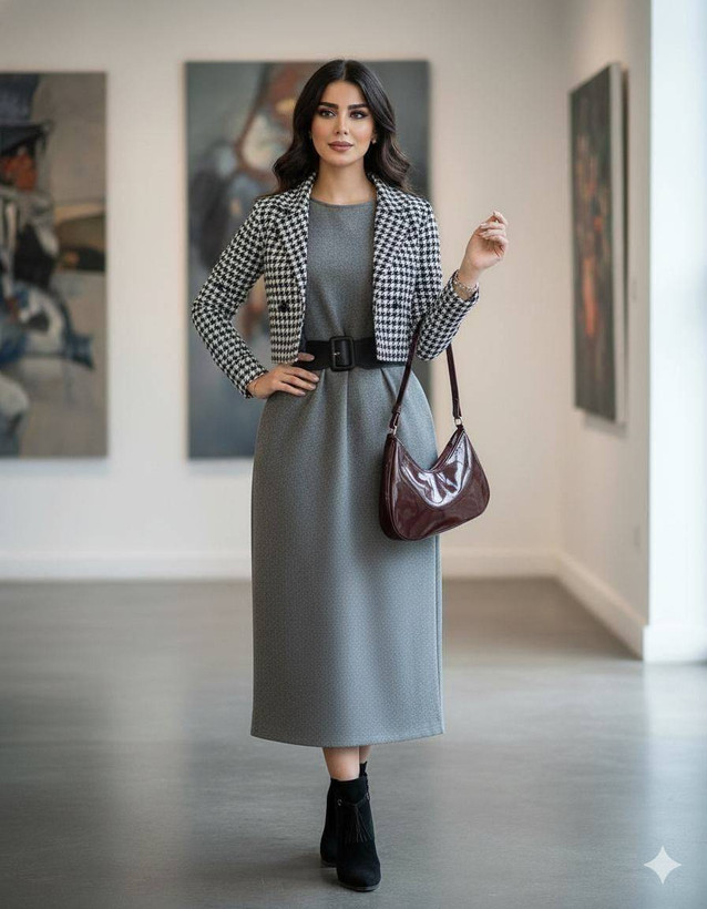 ست زنانه سه تیکه سارافون کت و کمربند نخ پنبه و پیچازی مدل روژا