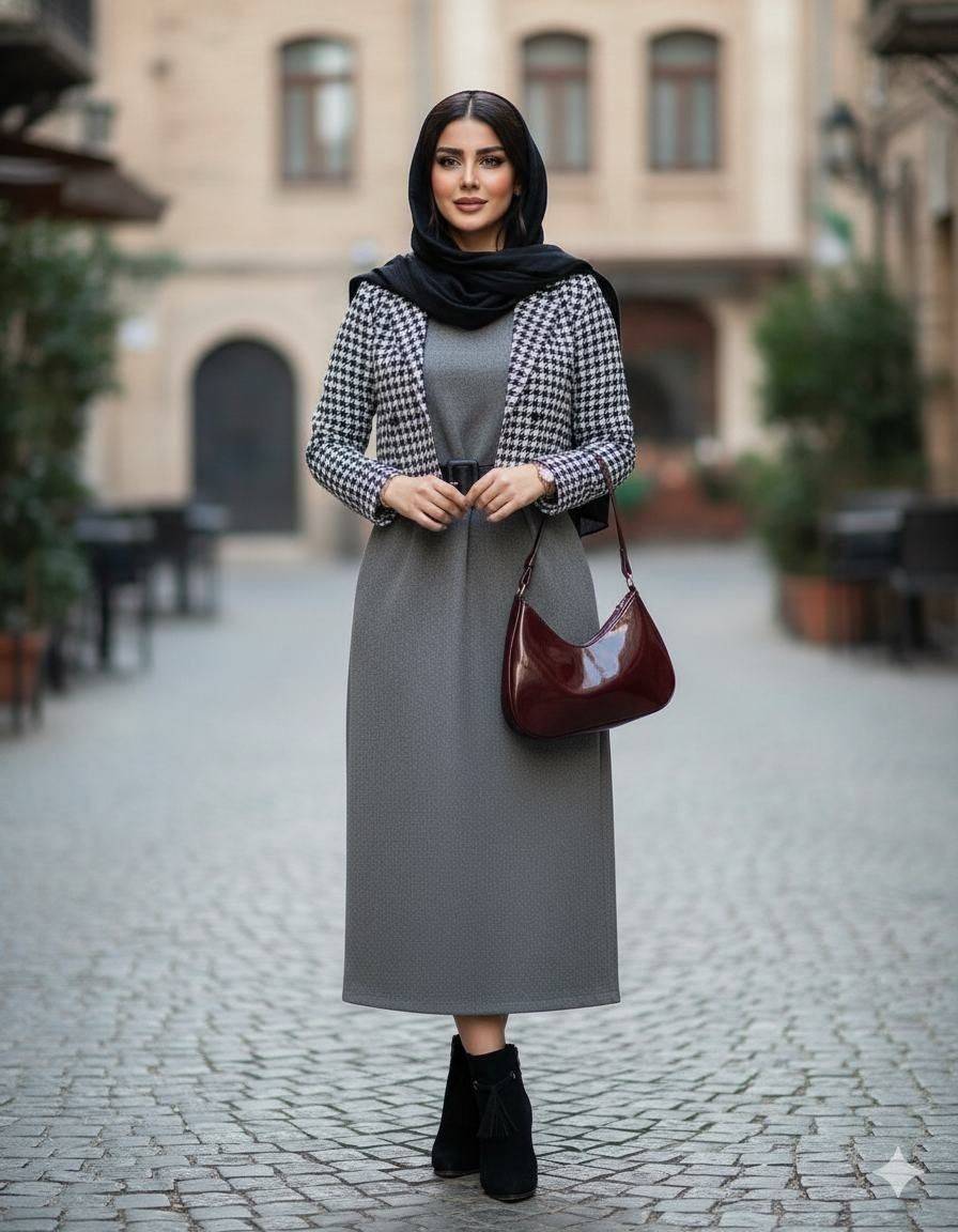 ست  زنانه سه تیکه سارافون کت و کمربند نخ پنبه  و پیچازی مدل روژا