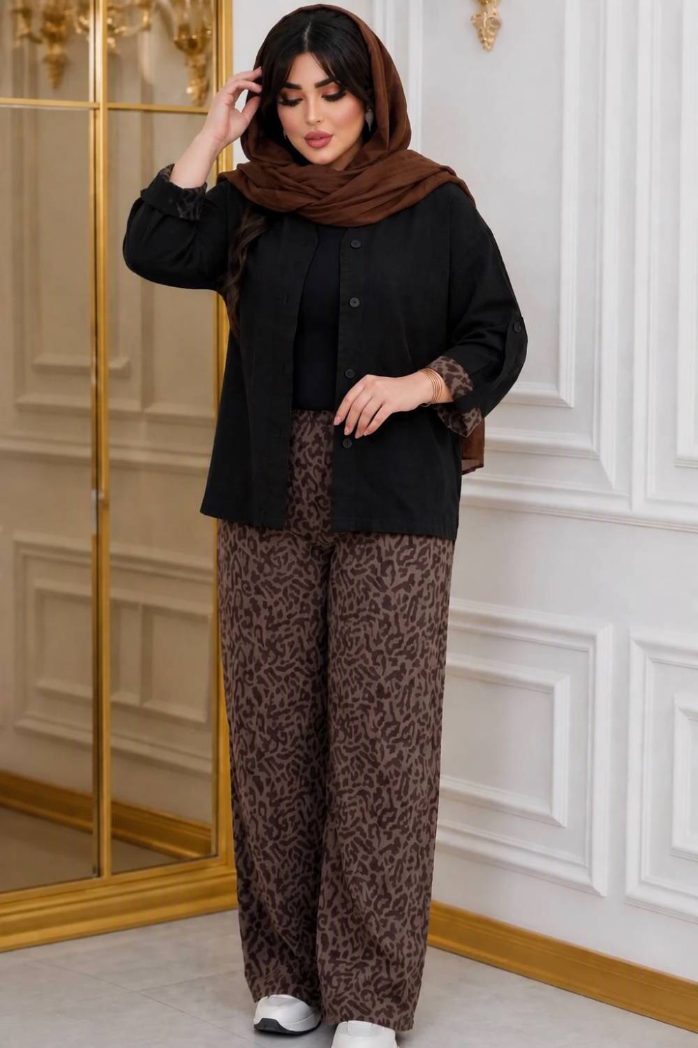 ست مانتو شلوار زنانه پلنگی. شلوار نخ و مانتو شانتون نازی