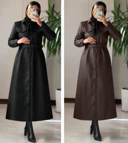 پالتو بارانی چرم بلند زنانه مدل آتوسا