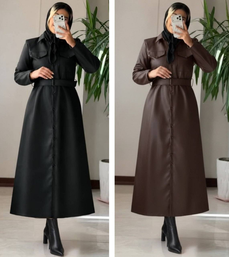 پالتو بارانی چرم بلند زنانه مدل آتوسا