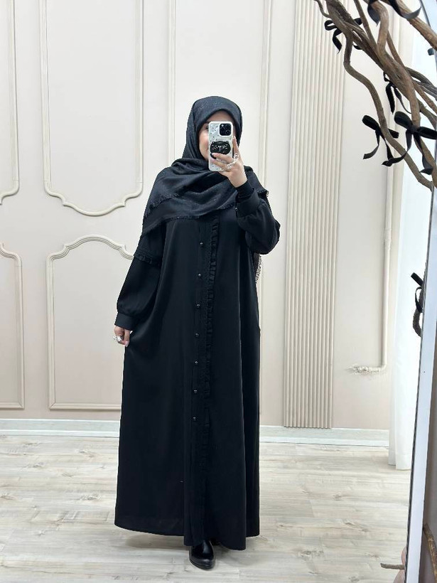 مانتو عبایی زنانه جیب دار جنس کرپ ندا اماراتی مدل آفاق