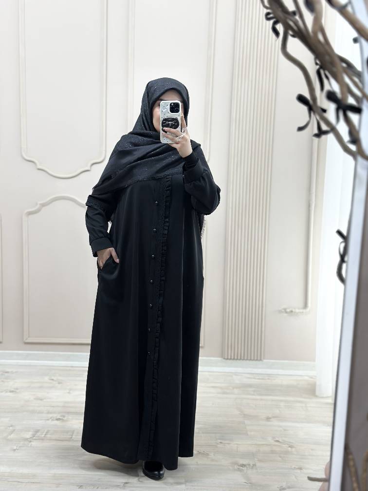 مانتو عبایی زنانه جیب دار جنس کرپ ندا اماراتی مدل آفاق