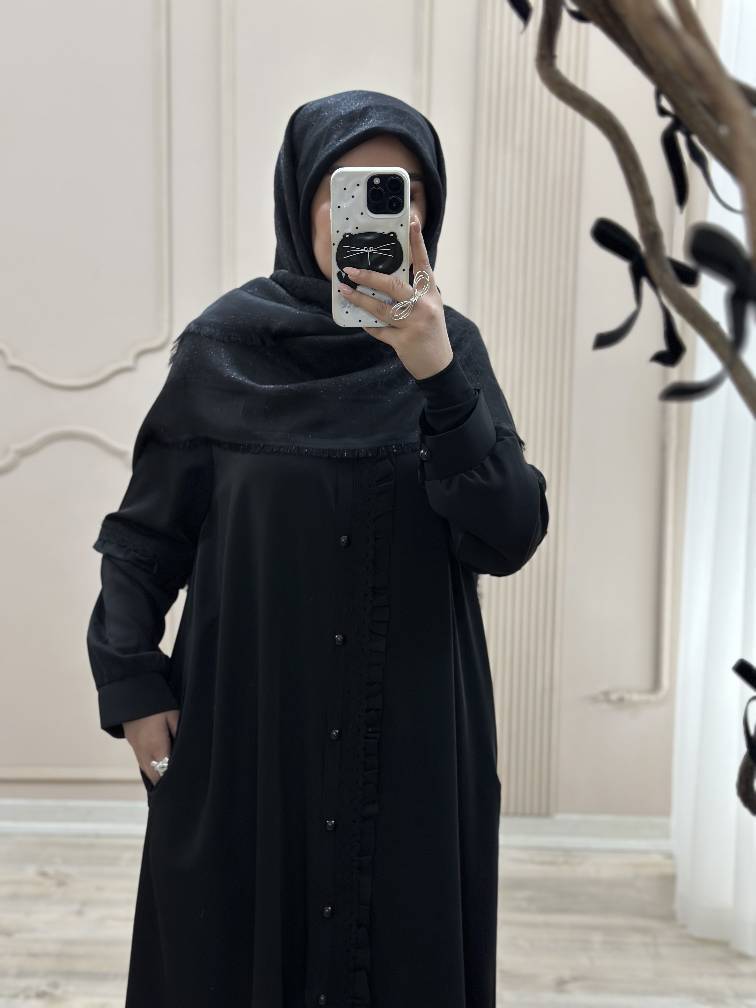 مانتو عبایی زنانه جیب دار جنس کرپ ندا اماراتی مدل آفاق