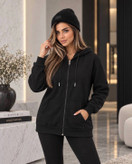 سویشرت زنانه زیپدار ساده جنس دورس تو کرکی کلاهدار