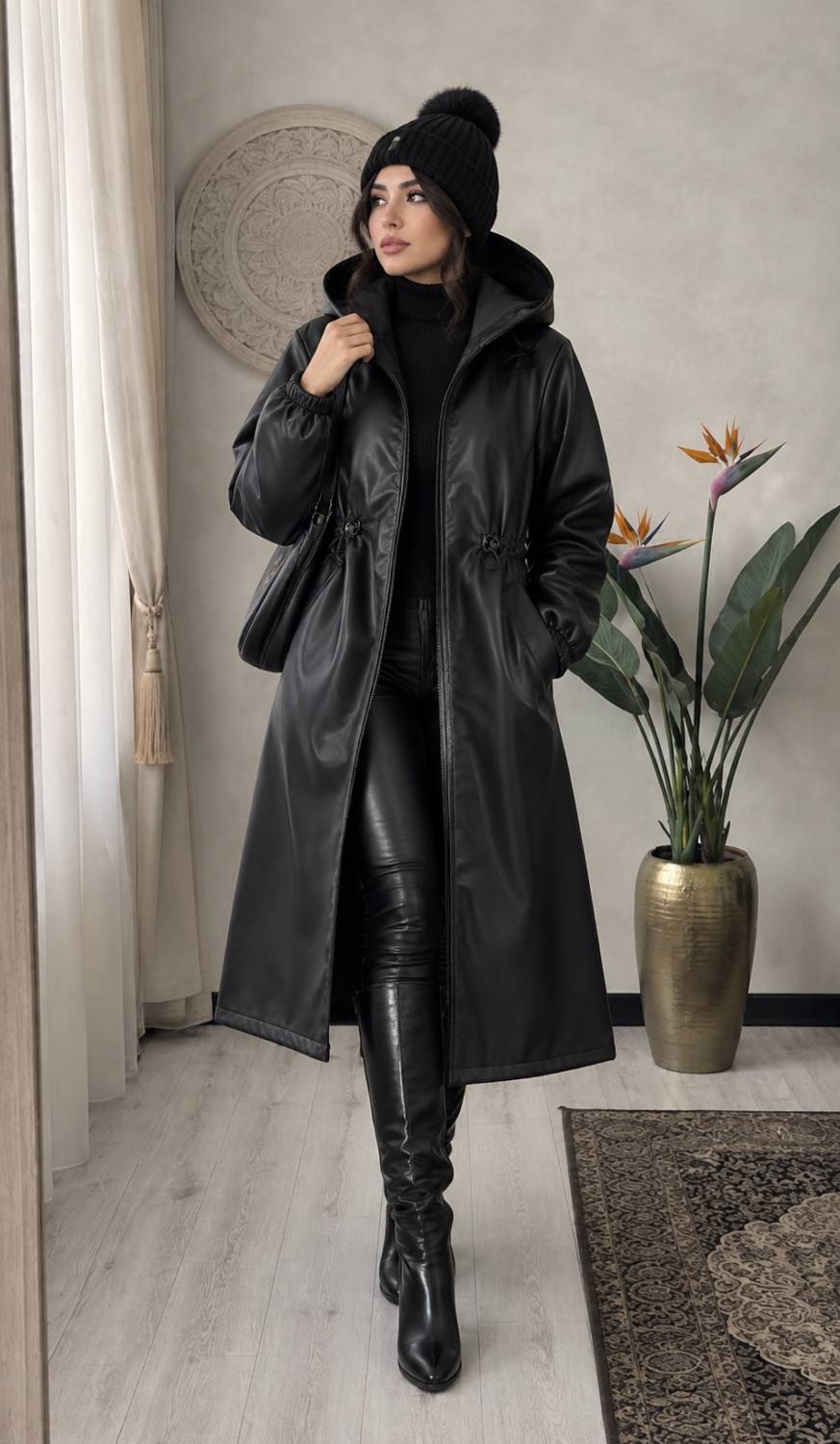 کت چرم زنانه بلند جنس تیرکمونی اعلا راشین