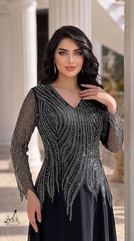 ماکسی مجلسی زنانه کرپ حریر درجه یک و نگین بدون ریزش دلبر